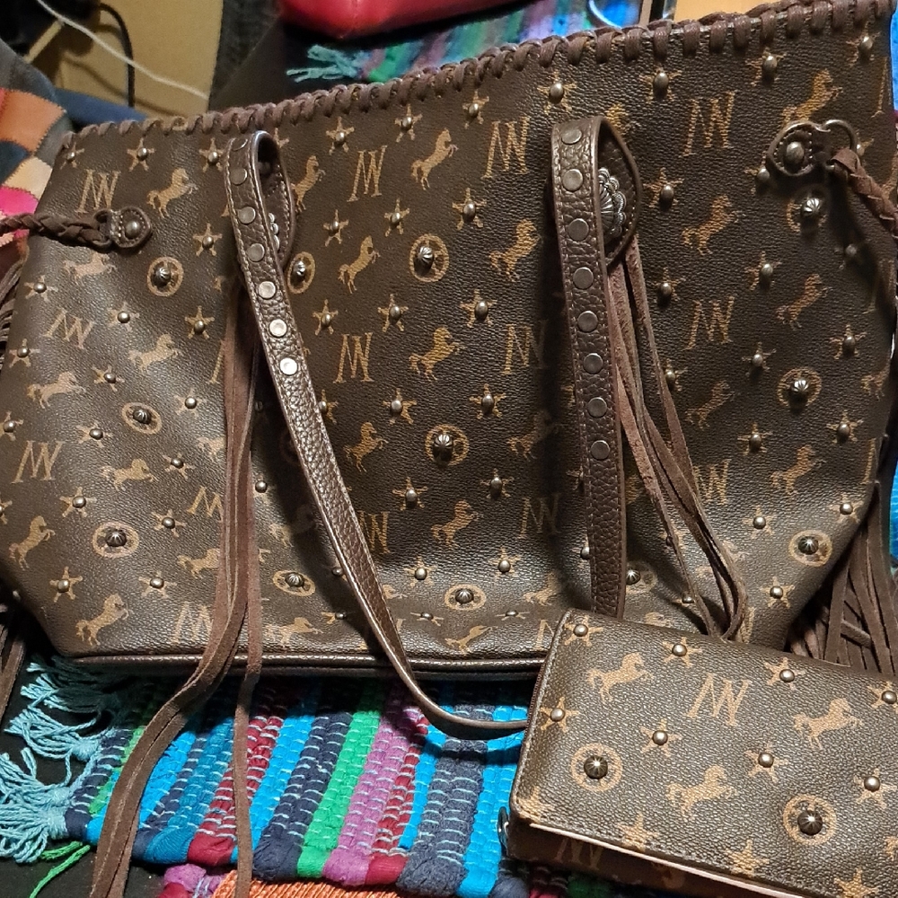 Montana West Brown Tote Bag and Wallet Set